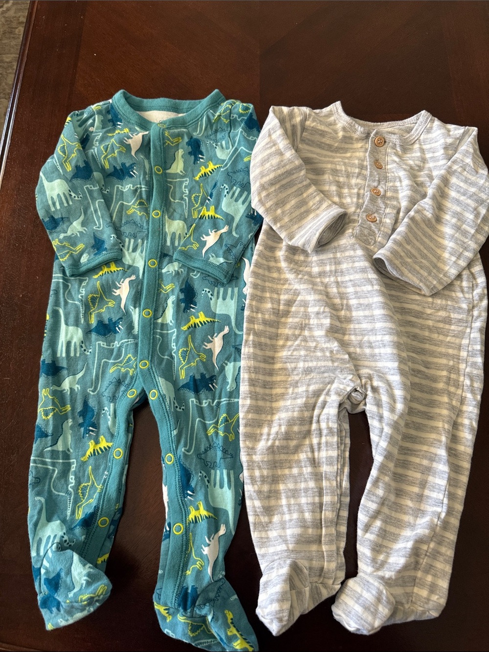 Blue Dinosaur Print Footed One-Piece for Kids